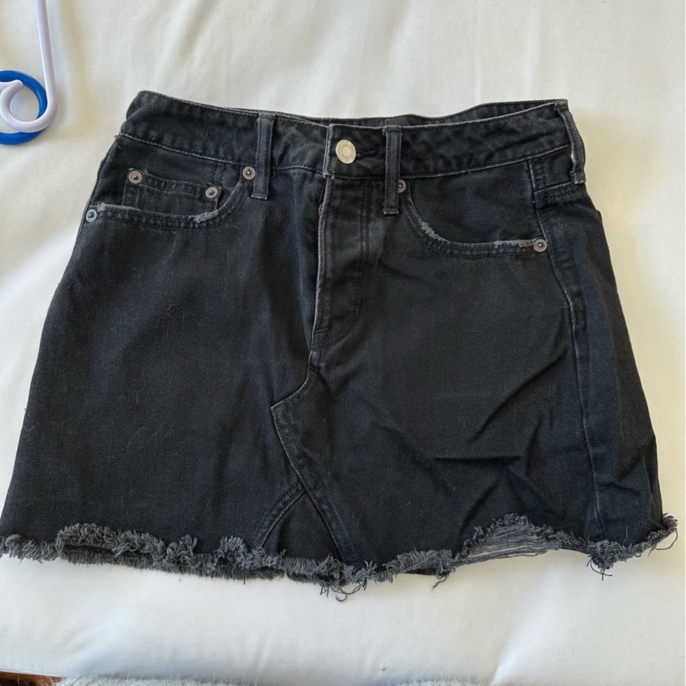 Black Americain eagle mini distressed jeans skirt